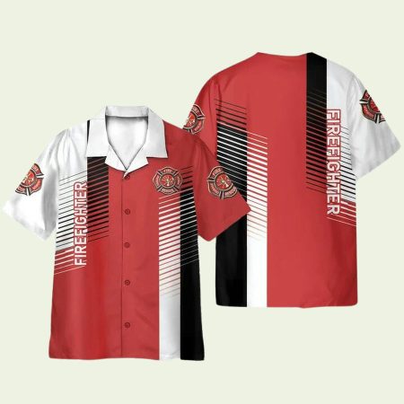Firefighter Black White And Red Hawaiian Shirt