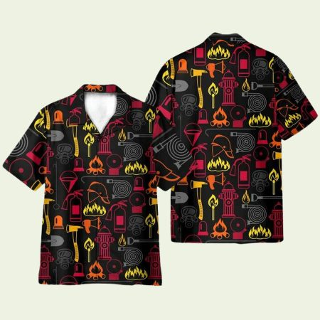 Firefighter Multi Icon Pattern Hawaiian Shirt