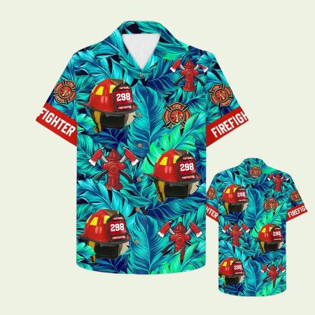 Firefighter Helmet Tropical Pattern Hawaiian Shirt