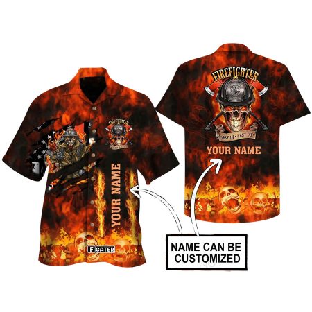 Personalized Firefighter Skull And Flag Hawaiian Shirt