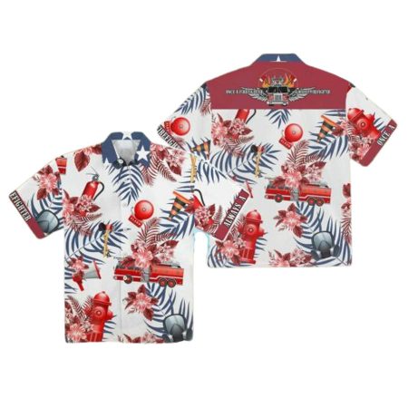 Firefighter Tropical White Pattern Hawaiian Shirt
