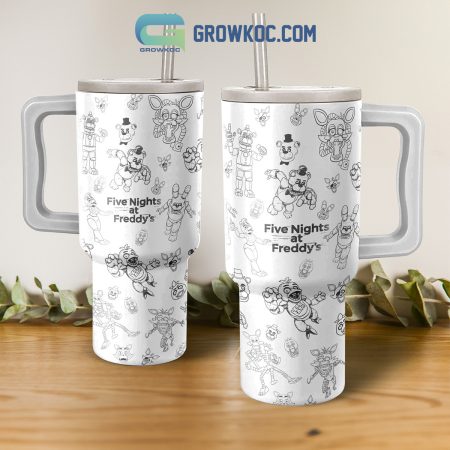 Five Night At Freddy’s Black And White 30oz or 40oz Stainless Tumbler With Handle NVA