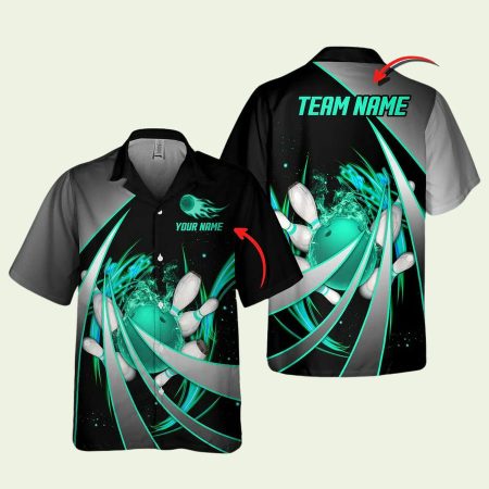 Personalized Flame Bowling And Pins Tornado Pattern Multicolor Option Hawaiian Shirt