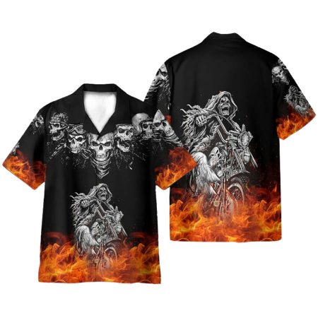 Flame Skull Riding Motobike Hawaiian Shirt