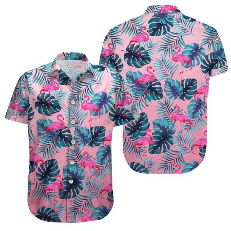 Flamingo Palm Leaves Hawaiian Shirt