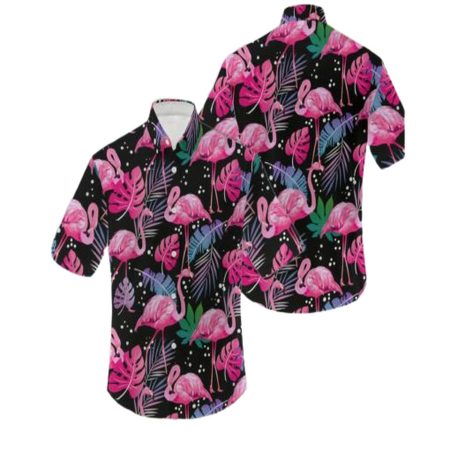 Flamingo Tropical Black Pattern Hawaiian Shirt