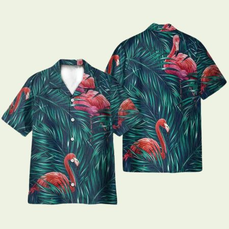 Flamingo In Tropical Green Leaves Hawaiian Shirt