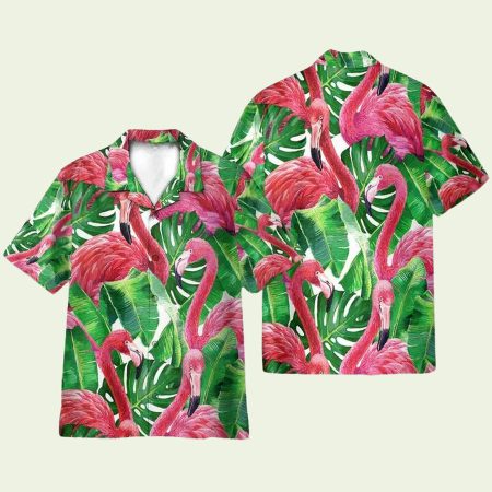 Flamingo Green Leaves Pattern Hawaiian Shirt