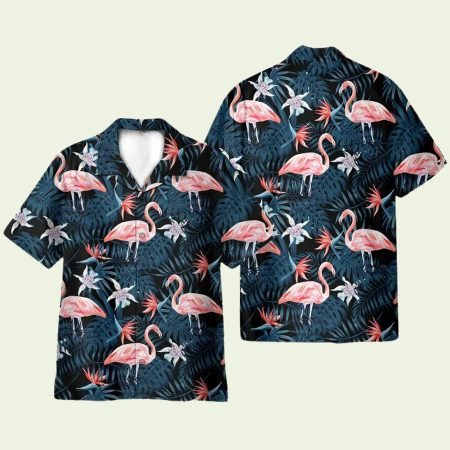 Flamingo Palm Green Leaves Hawaiian Shirt