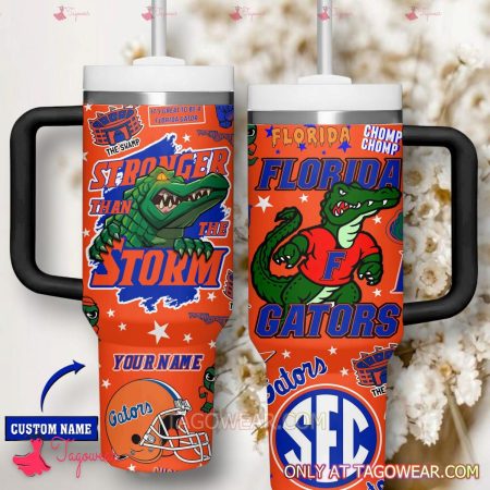 Florida Gators Stronger Than The Storm Personalized HFN 30oz or 40oz Stainless Steel Tumbler With Handle