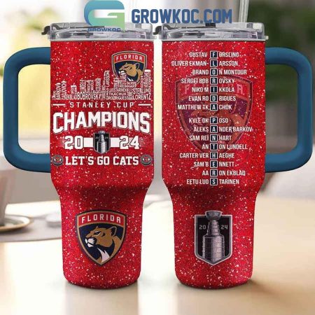 Florida Panthers Let’s Go Cats Stanley Cup 2024 Champions Skyline 30oz or 40oz Stainless Tumbler With Handle NVA
