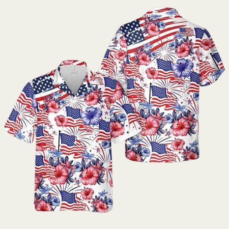 Flower American Flag 4Th Of July Hawaiian Shirt