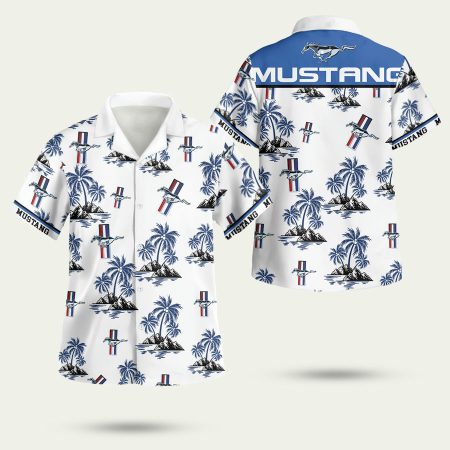 Ford Mustang Logo Coconut Tree White Pattern Hawaiian Shirt