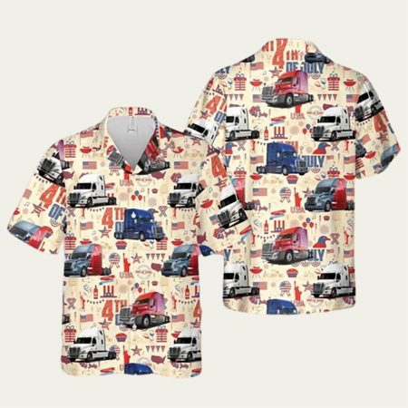 Freightliner Cascadia Fourth Of July Hawaiian Shirt