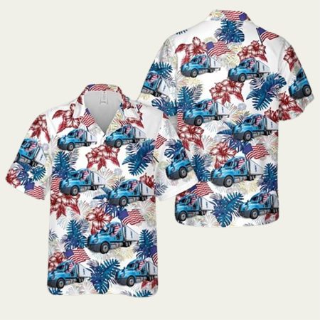 Freightliner New Cascadia Continental Patriotic Truck Fourth Of July Hawaiian Shirt