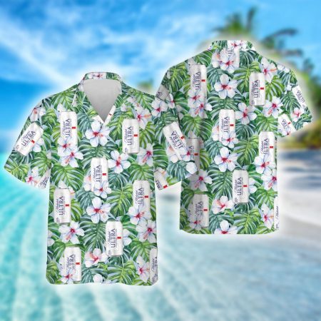 Tropical Flower Monstera Leaf Michelob Ultra Beer Hawaiian Shirt, Michelob Ultra Aloha Summer Beach Shirt, Michelob Ultra Button Up Hawaiian Shirt