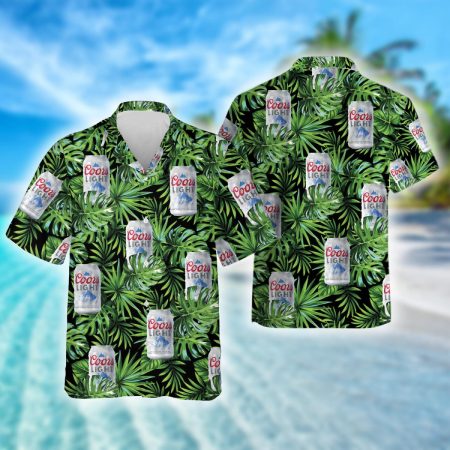 Tropical Leaves Pattern Coors Light Beer Hawaiian Shirt, Coors Light Beer Aloha Summer Beach Shirt, Coors Light Beer Button Down Hawaiian Shirt
