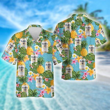 Tropical Floral Pineapple Modelo Especial Beer Hawaiian Shirt, Modelo Especial Aloha Summer Beach Shirt, Modelo Especial Button Up Hawaiian Shirt