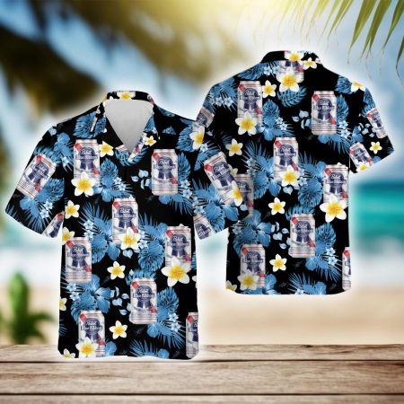 Tropical Hibiscus Pabst Blue Ribbon Beer Hawaiian Shirt, Pbr Beer Aloha Summer Beach Shirts, Pabst Blue Ribbon Button Down Hawaiian Shirts