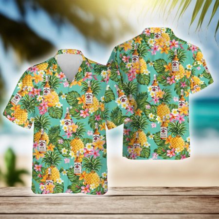 Tropical Pineapple Jim Beam Bourbon Hawaiian Shirt, Jim Beam Bourbon Aloha Summer Beach Shirts, Jim Beam Whiskey Button Down Hawaiian Shirts