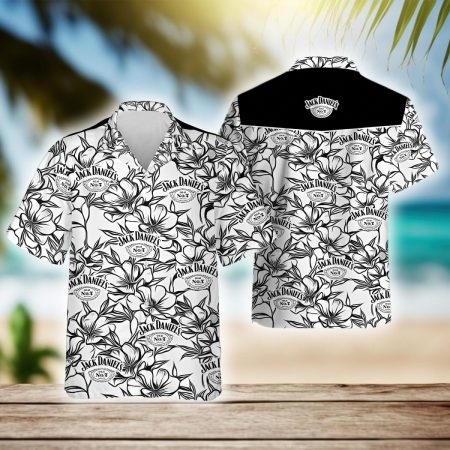 Black White Flowers Jack Daniel's Hawaiian Shirt, Jack Daniel's Old No 7 Logo Aloha Summer Beach Shirt, Jack Daniel's Button Down Hawaiian Shirts