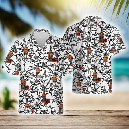 Black White Flowers Jack Daniel's Hawaiian Shirt, Jack Daniel's Whiskey Aloha Summer Beach Shirt, Jack Daniel's Button Down Hawaiian Shirts