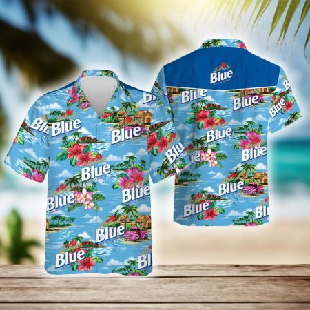 Tropical Island Labatt Blue Beer Aloha Hawaiian Shirt, Labatt Blue Logo Prints Aloha Summer Shirts, Labatt Blue Beer Button Down Hawaiian Shirt