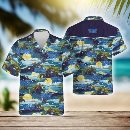 Tropical Beach Palm Tree Absolut Vodka Hawaiian Shirt, Absolut Vodka Logo Aloha Summer Beach Shirts, Absolut Vodka Button Down Hawaiian Shirts