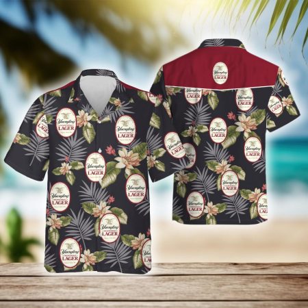 Vintage Tropical Floral Yuengling Beer Hawaiian Shirt, Yuengling Logo Prints Aloha Summer Beach Shirts, Yuengling Beer Button Down Hawaiian Shirt