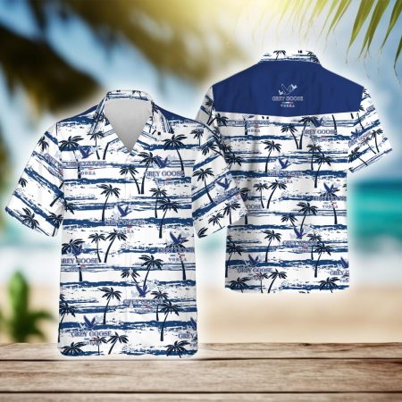 Tropical Palm Tree Pattern Grey Goose Vodka Hawaiian Shirt, Grey Goose Logo Aloha Summer Beach Shirt, Grey Goose Vodka Button Down Hawaiian Shirt