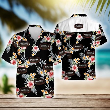 Tropical Floral Alaskan Brewing Hawaiian Shirt, Alaskan Brewing Logo Prints Aloha Summer Beach Shirts, Alaskan Brewing Button Down Hawaiian Shirt