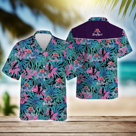 Tropical Leaves Pattern Crown Royal Whisky Hawaiian Shirt, Crown Royal Logo Aloha Summer Beach Shirts, Crown Royal Button Down Hawaiian Shirt