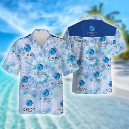 Ciroc Vodka Blue Tie Dye Hawaiian Shirt, Ciroc Vodka Logo Printed Aloha Summer Beach Shirts, Ciroc Vodka Tie Dye Button Down Hawaiian Shirt