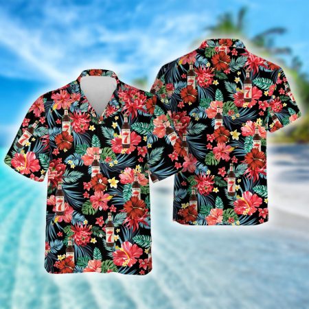 Tropical Floral Seagram's Seven Crown Hawaiian Shirt, Seagram's 7 Crown Whisky Aloha Summer Beach Shirts, Seagram's 7 Button Down Hawaiian Shirts