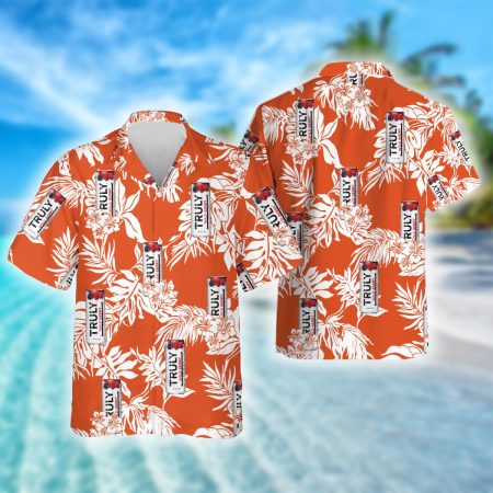 Tropical Leaf Truly Hard Seltzer Hawaiian Shirt, Truly Hard Seltzer Drink Aloha Summer Beach Shirt, Truly Hard Seltzer Button Down Hawaiian Shirt