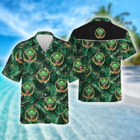 Tropical Palm Leaves Jagermeister Hawaiian Shirt, Jagermeister Logo Aloha Summer Beach Shirt, Jagermeister Logo Print Button Down Hawaiian Shirt