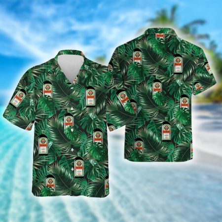 Tropical Palm Leaves Jagermeister Hawaiian Shirt, Jagermeister Liqueur Aloha Summer Beach Shirt, Tropical Jagermeister Button Down Hawaiian Shirt