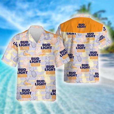 Bud Light Seltzer Tropical Pineapple Hawaiian Shirt, Bud Light Seltzer Logo Aloha Summer Beach Shirt, Bud Light Seltzer Button Down Hawaiian Shirt