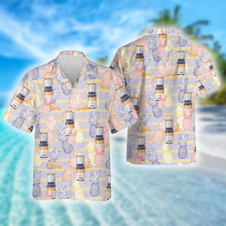 Tropical Pineapple Bud Light Seltzer Hawaiian Shirt, Bud Light Seltzer Aloha Summer Beach Shirts, Bud Light Seltzer Button Down Hawaiian Shirts