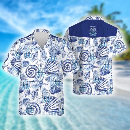 Bon & Viv Spiked Seltzer Vintage Blue Seashells Hawaiian Shirt, Bon & Viv Logo Aloha Summer Beach Shirts, Bon & Viv Spiked Seltzer Hawaiian Shirt