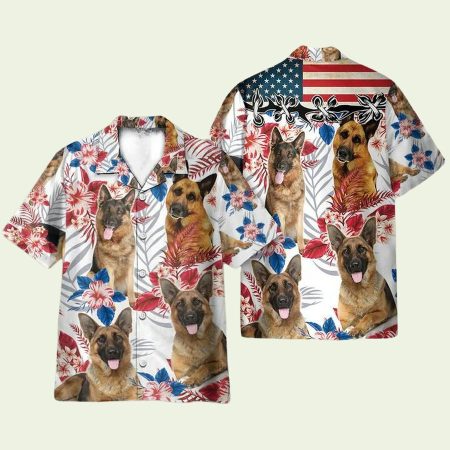 German Shepherd Tropical Leaves Pattern Hawaiian Shirt