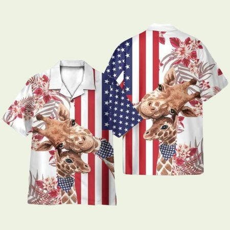 Giraffe 4Th July America Independence Day America Flag Pattern Hawaiian Shirt