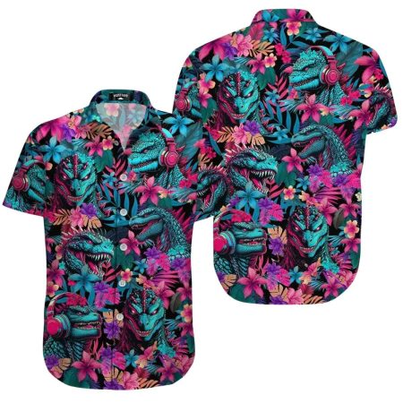 Godzilla Red Palm Leaves Hawaiian Shirt
