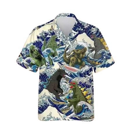 Godzilla Surfing Funny 2025 Trending Beach Hawaiian Shirt