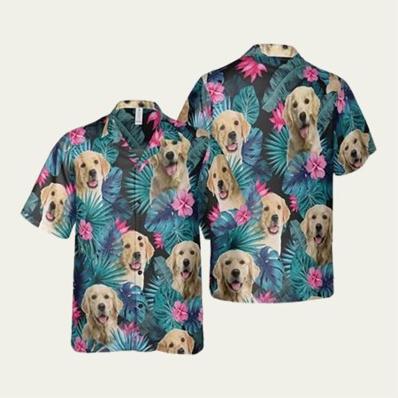 Golden Dog Leaves Tropic Pattern Hawaiian Shirt
