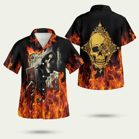 Golden Poker Skull Hawaiian Shirt