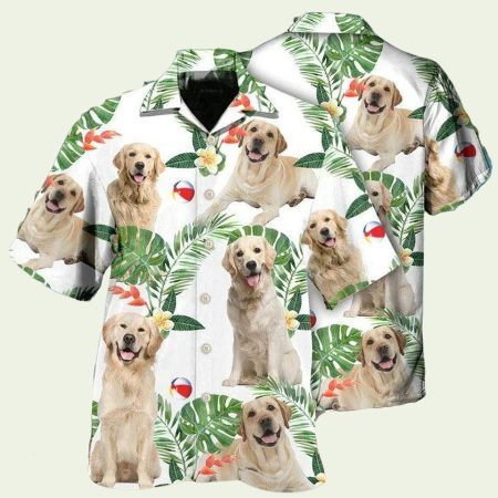 Golden Retriever Palm Leaves Hawaiian Shirt
