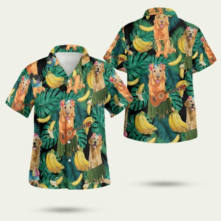Golden Retriever Banana Tropical Hawaiian Shirt