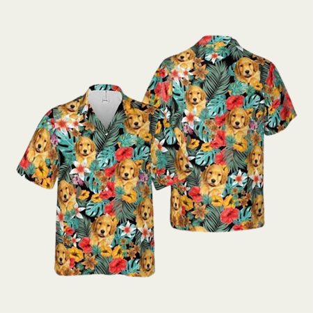 Golden Retriever Dog With Flower Tropic Hawaiian Shirt