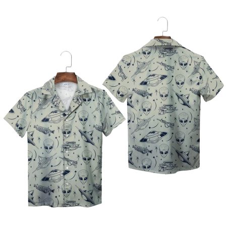 Gray Alien Spaceship Galactic Adventure Hawaiian Shirt